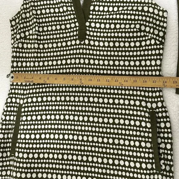 Boden Women's Sleeveless Midi Shirt Dress Pockets Tie Belt Size 10L Olive White - Picture 3 of 9